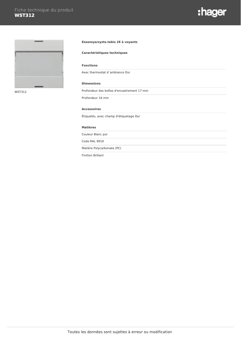 Image de la première page du manuel de l'appareil WST312