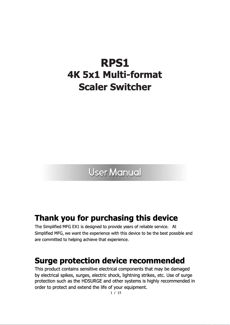 Page 1 de la notice Manuel utilisateur Simplified MFG RPS1