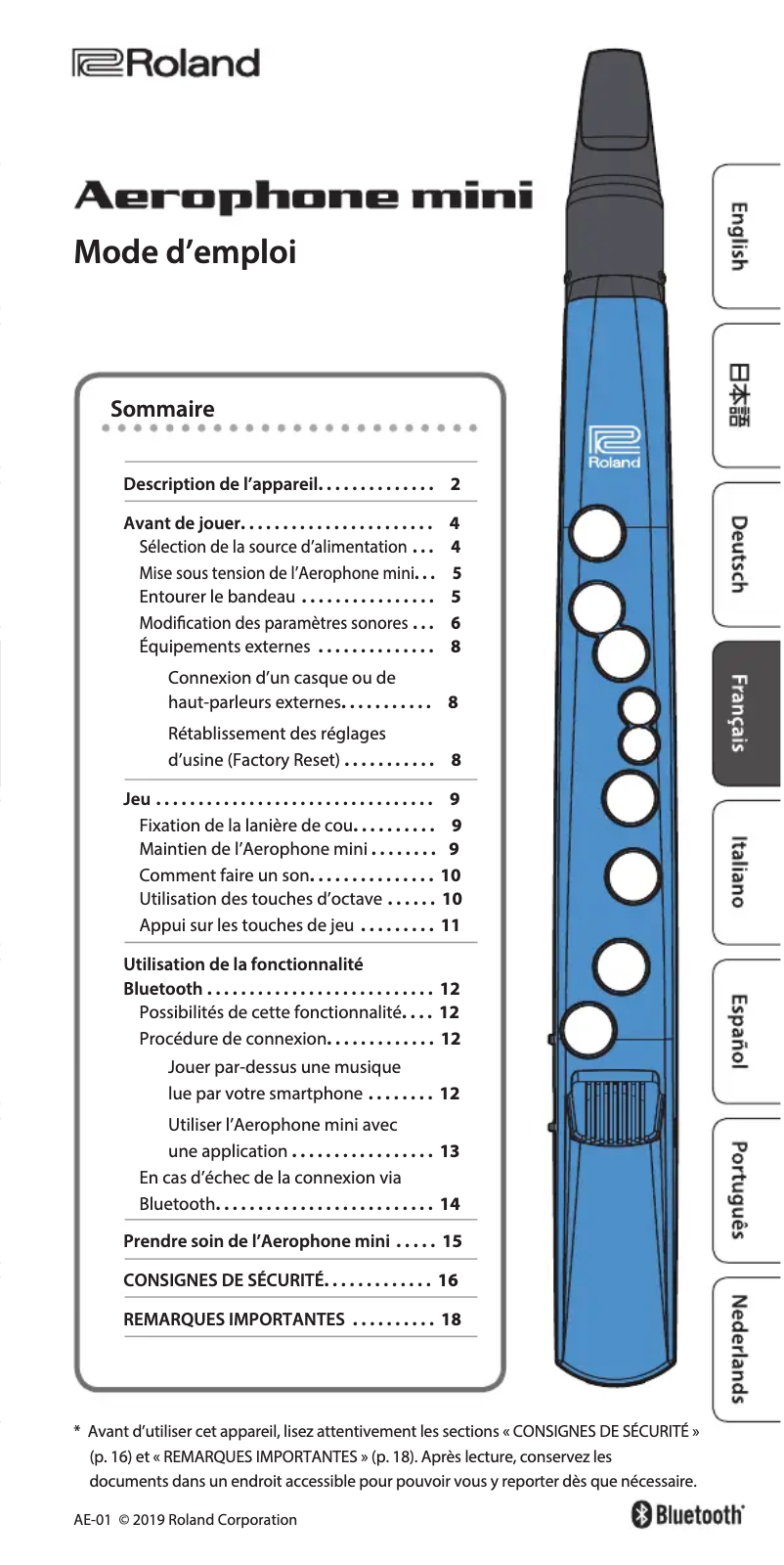 Página 1 del manual Manual de usuario Roland Aerophone mini