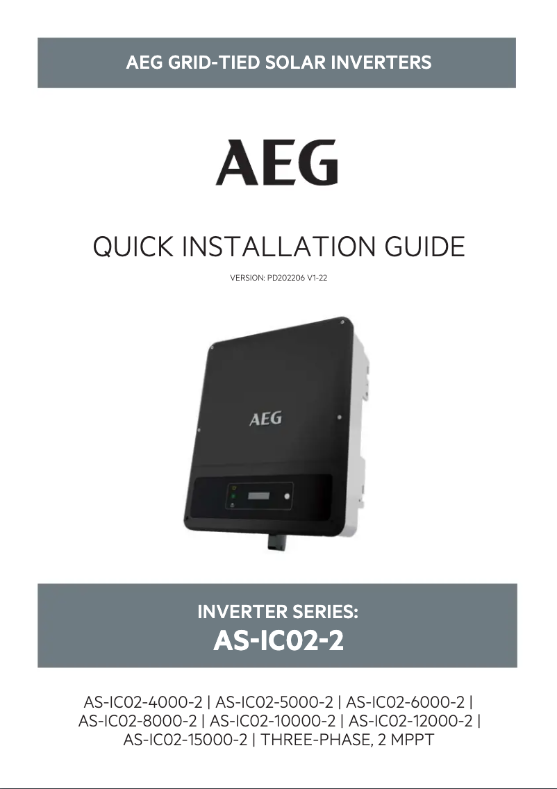 Page n°1 - Manuel utilisateur AEG AS-IC02-8000-2