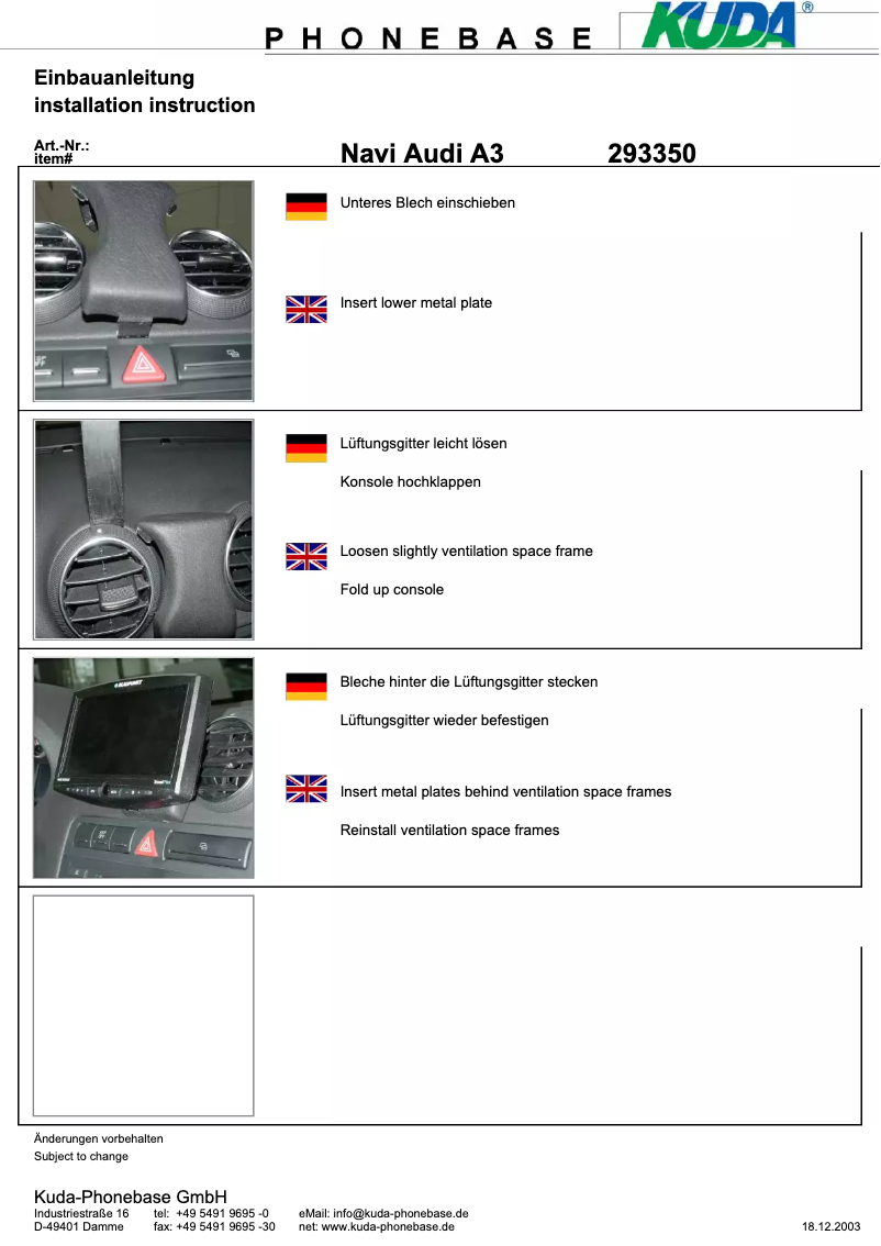 Page 1 de la notice Manuel utilisateur Kuda 293355