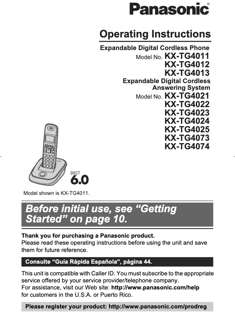 Image de la première page du manuel de l'appareil KX-TG4011N