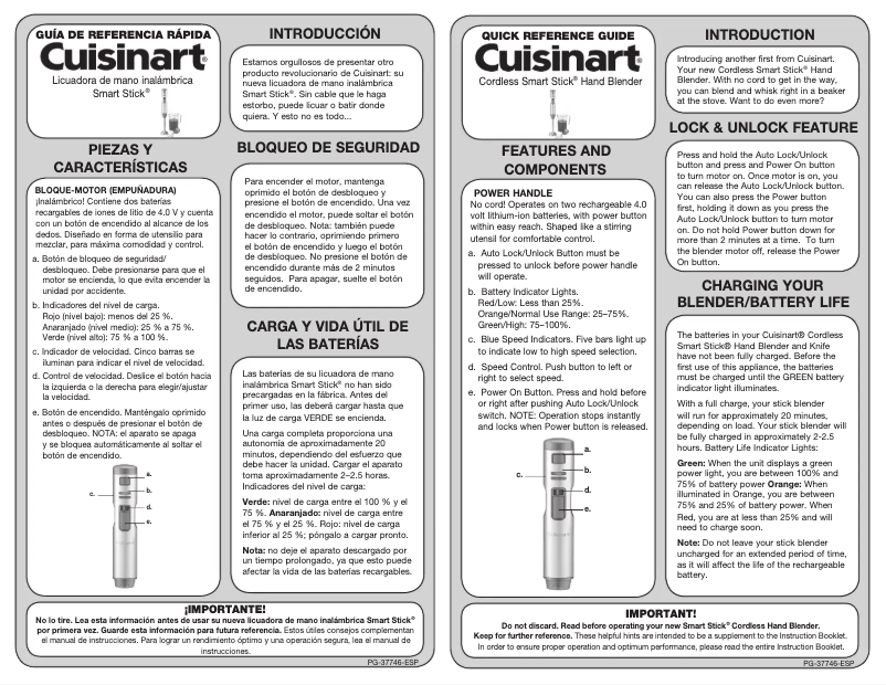 Page 1 de la notice Manuel utilisateur Cuisinart Smart Stick CSB-400CD