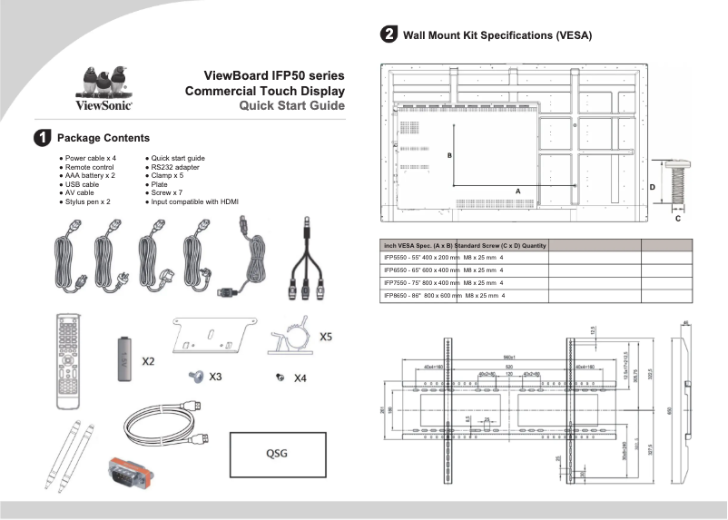 Page 1 de la notice Guide de démarrage rapide Viewsonic IFP6550-2