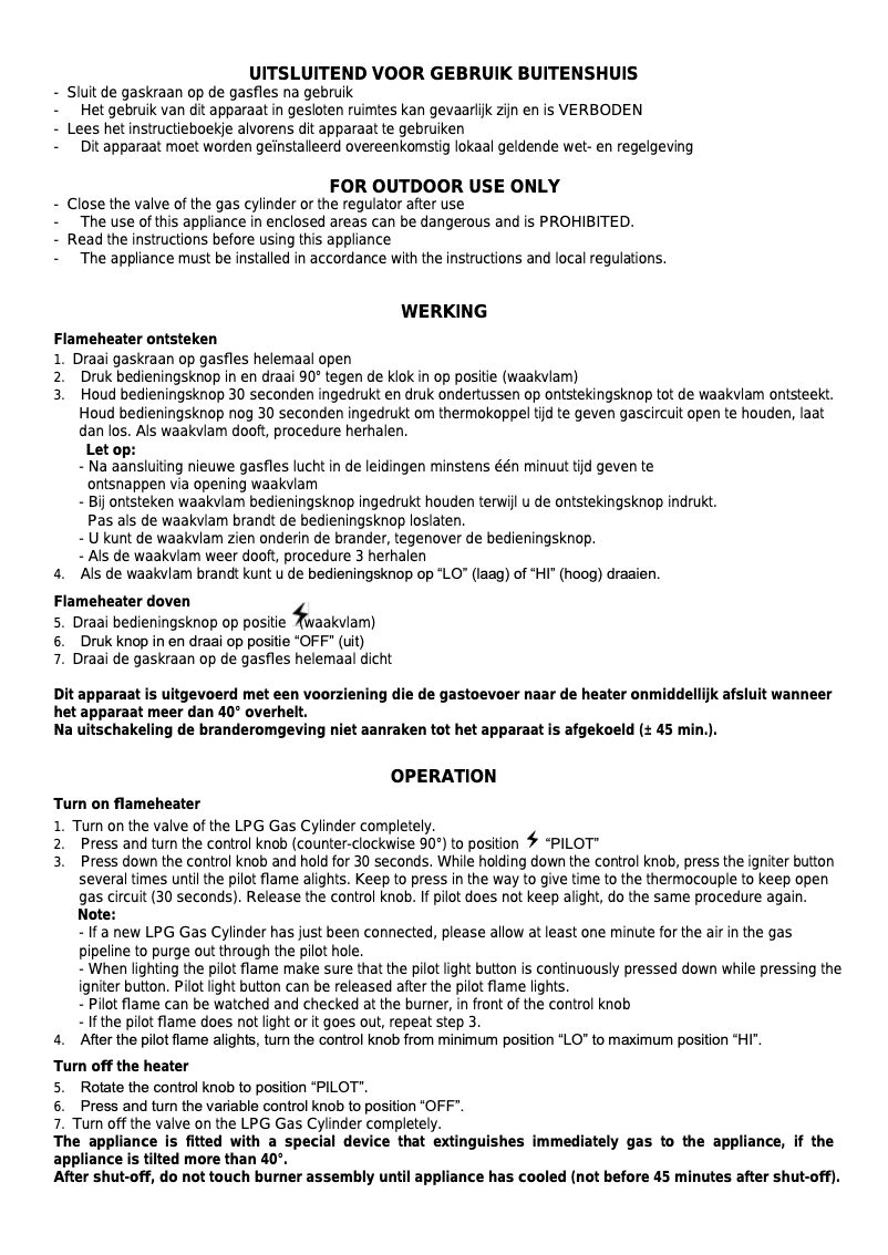 Imagen de la primera página del manual del dispositivo Flameheater