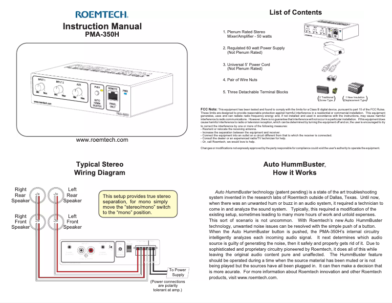 Page n°1 - Manuel utilisateur Roemtech PK-350H-23WPH