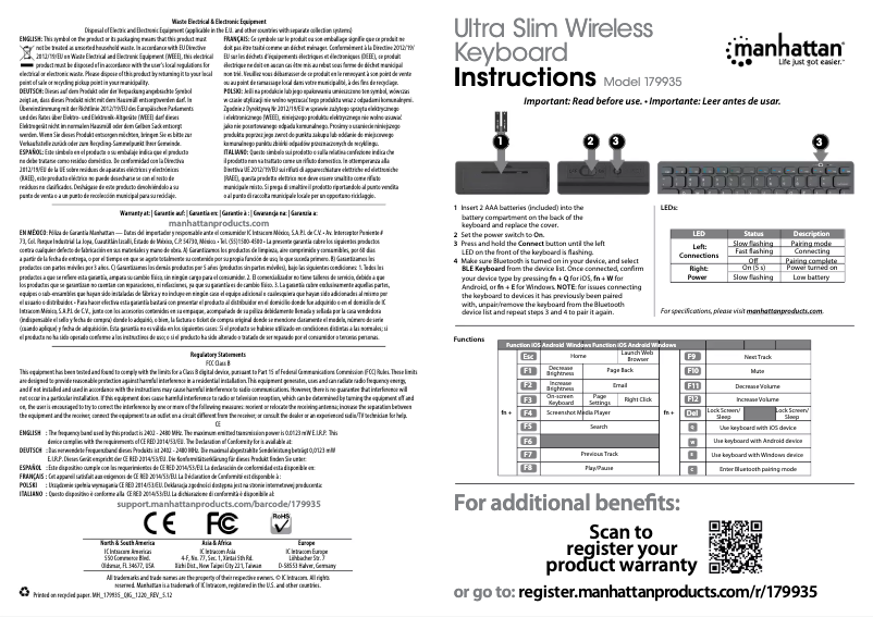 Page 1 de la notice Manuel utilisateur Manhattan Ultra Slim Wireless 179935