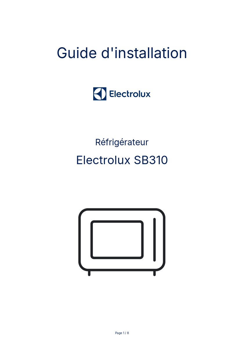 Page n°1 - Guide d'installation Electrolux SB310