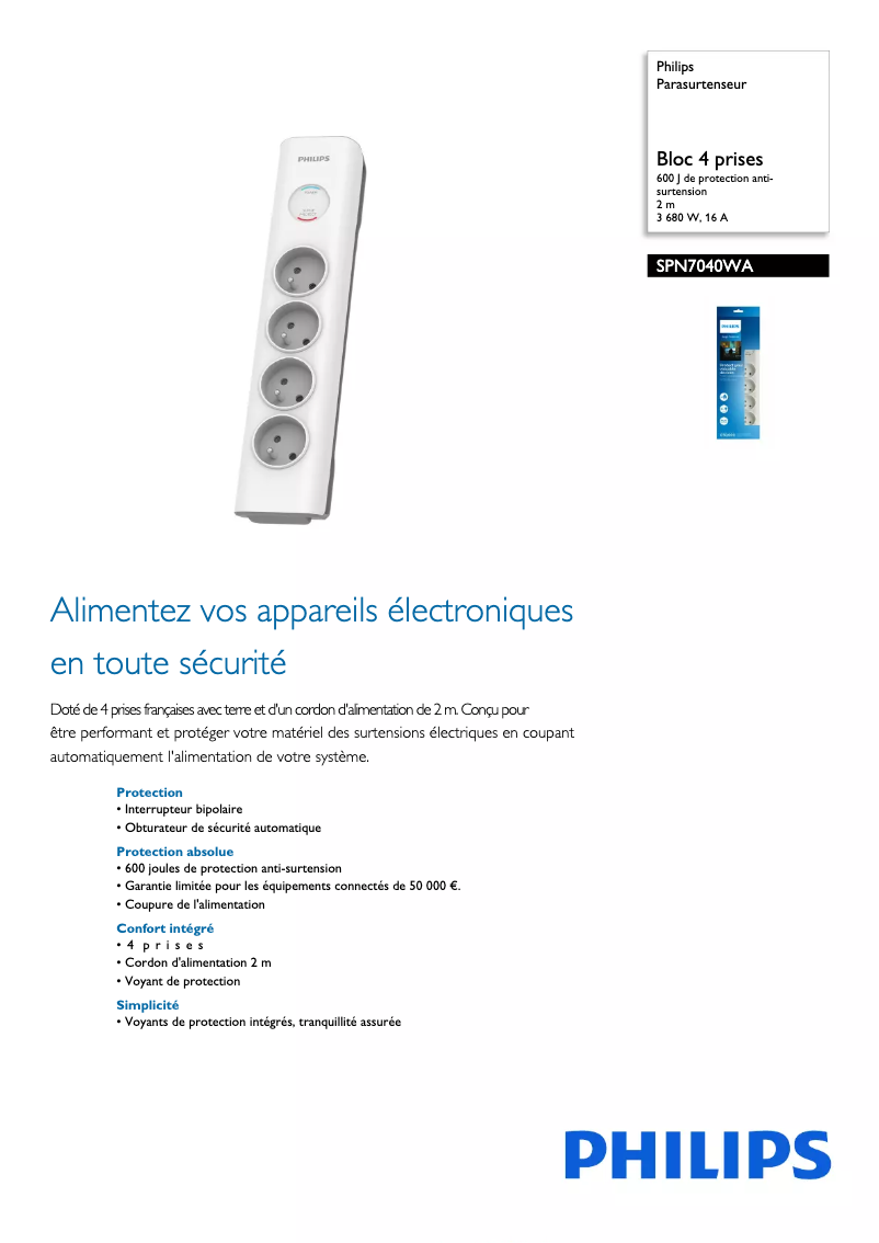 Página 1 del manual Ficha técnica Philips SPN7040WA
