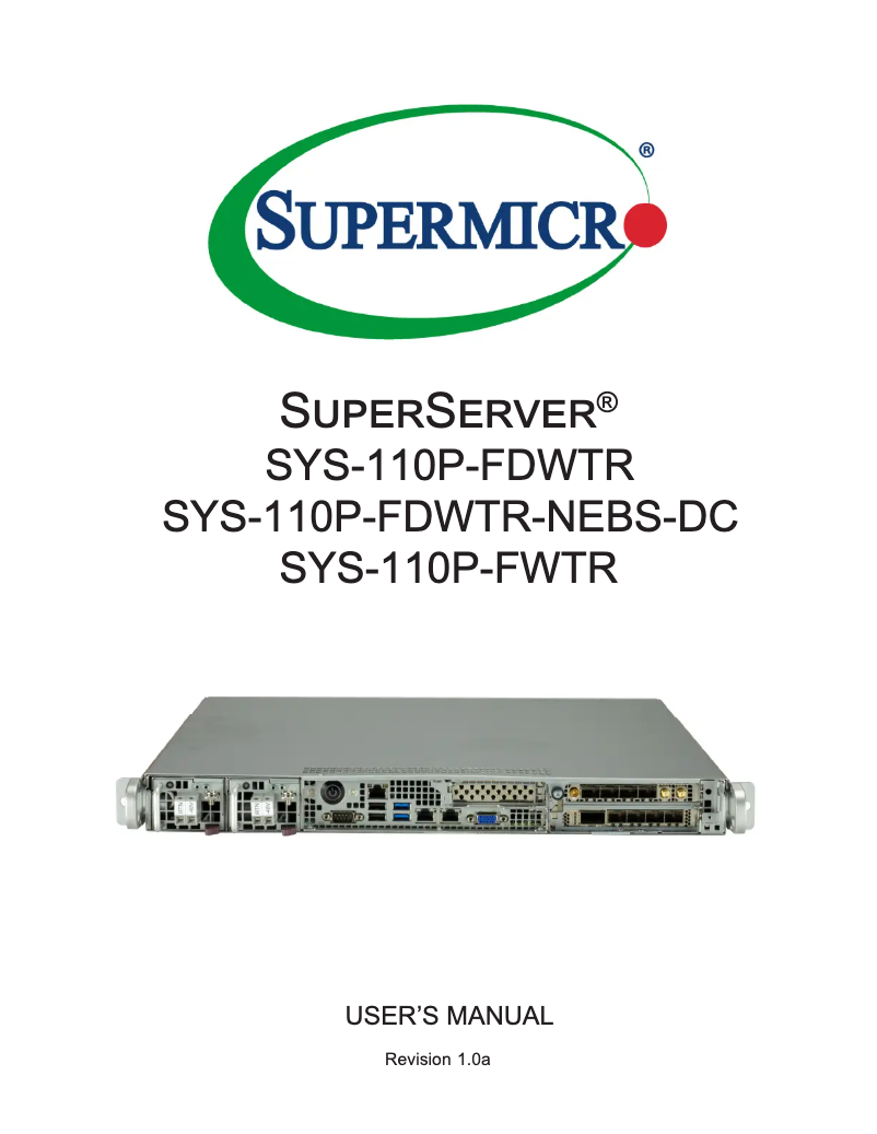 Page 1 de la notice Manuel utilisateur Supermicro SuperServer SYS-110P-FDWTR-NEBS-DC