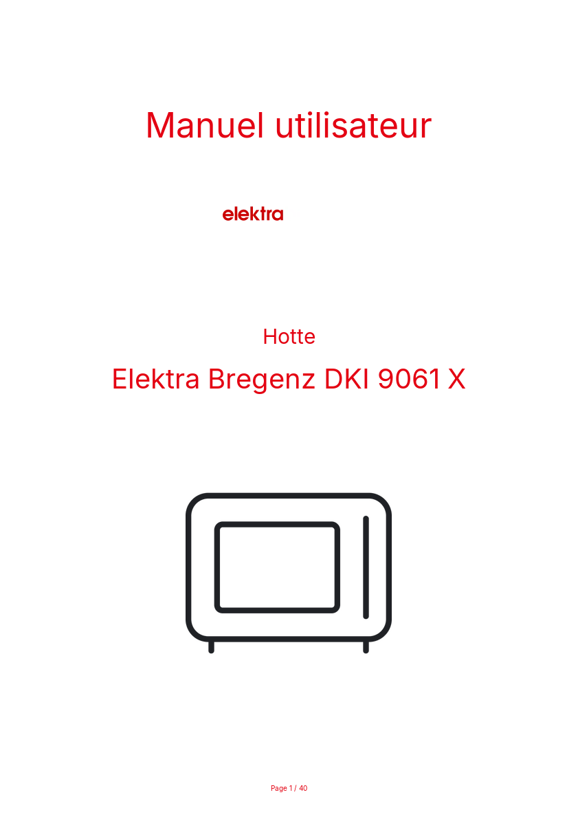 Page n°1 - Manuel utilisateur Elektra Bregenz DKI 9061 X