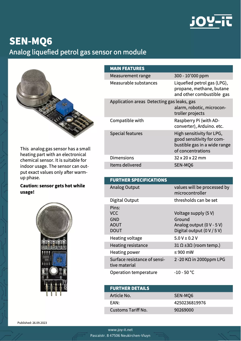 Imagen de la primera página del manual del dispositivo SEN-MQ6
