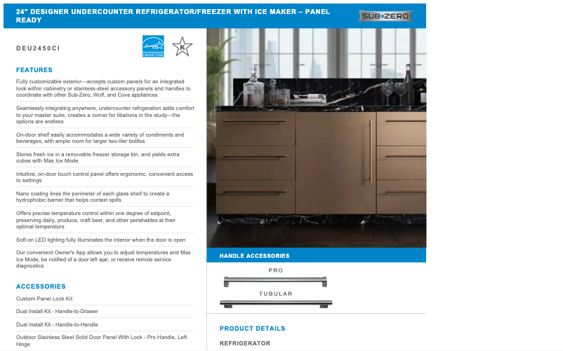 Page n°1 - Manuel utilisateur Sub-Zero DEU2450CI