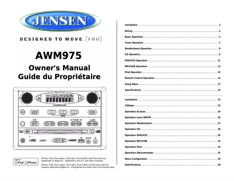 Page n°1 - Manuel utilisateur Jensen AWM975
