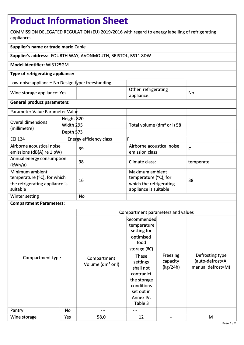 Image de la première page du manuel de l'appareil WI3125GM