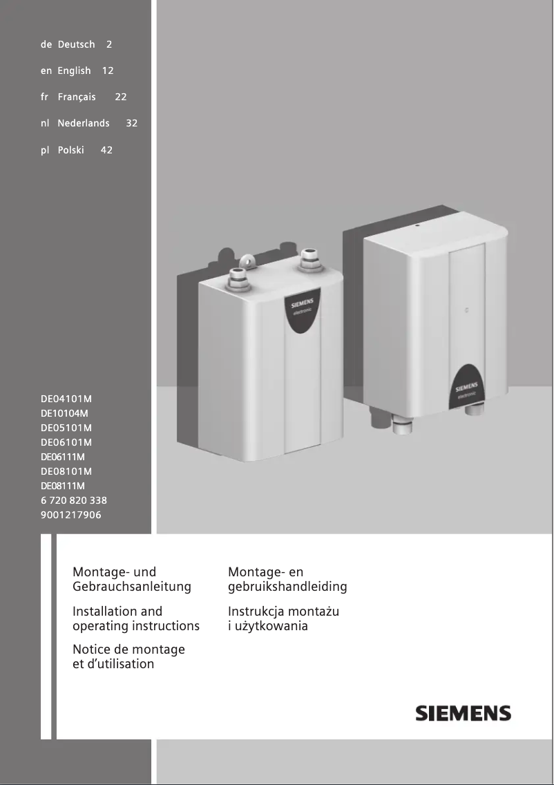 Page 1 de la notice Manuel utilisateur Siemens DE05101M