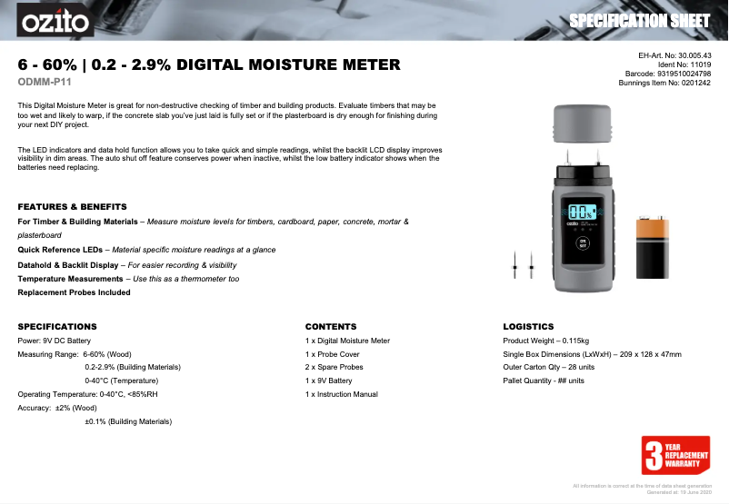 Image de la première page du manuel de l'appareil ODMM-P11