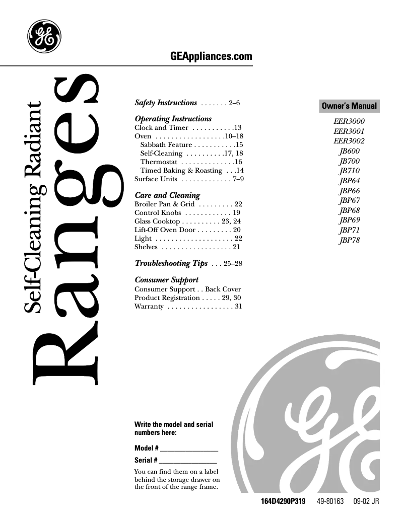 Page n°1 - Manuel utilisateur GE JB700BDBB