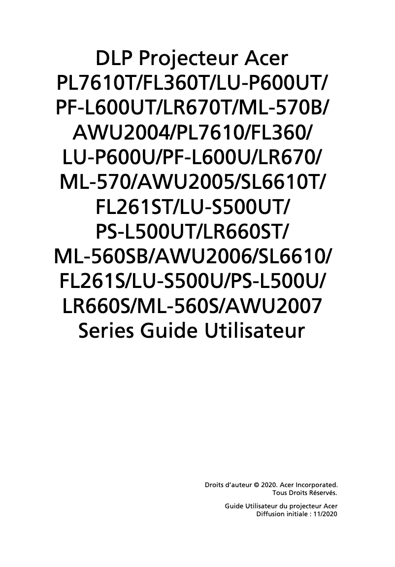 Page n°1 - Manuel utilisateur Acer PL7610T