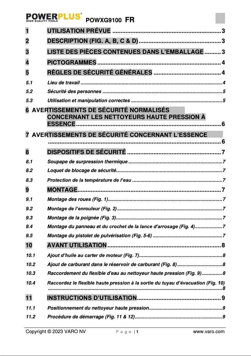 Page n°1 - Manuel utilisateur PowerPlus POWXG9100