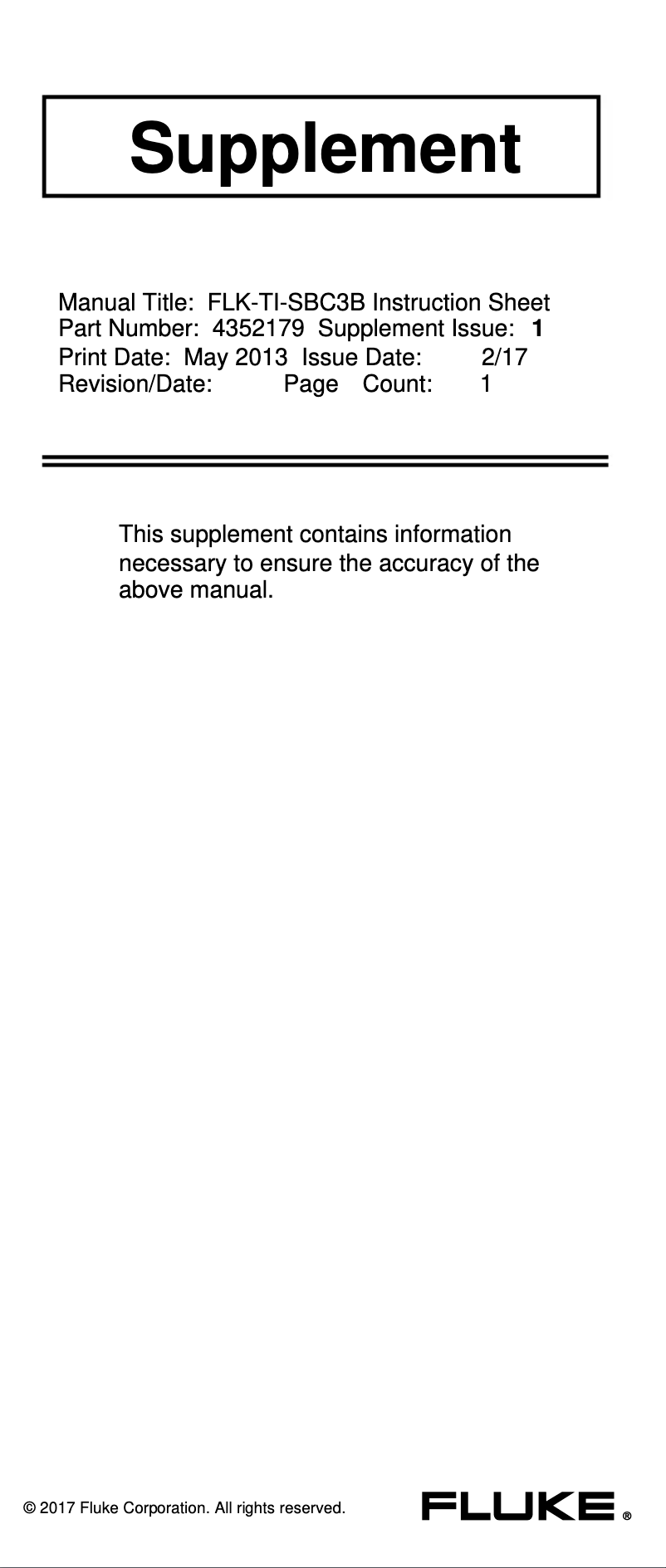 Page 1 de la notice Mode d'emploi Fluke SBP3