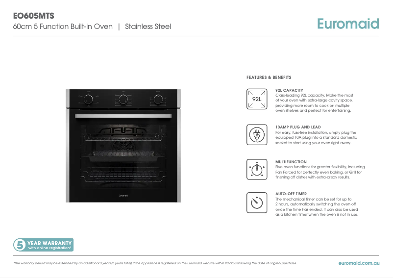 Page 1 de la notice Fiche technique Euromaid EO605MTS