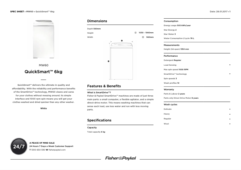 Page n°1 - Fiche technique Fisher & Paykel MW60