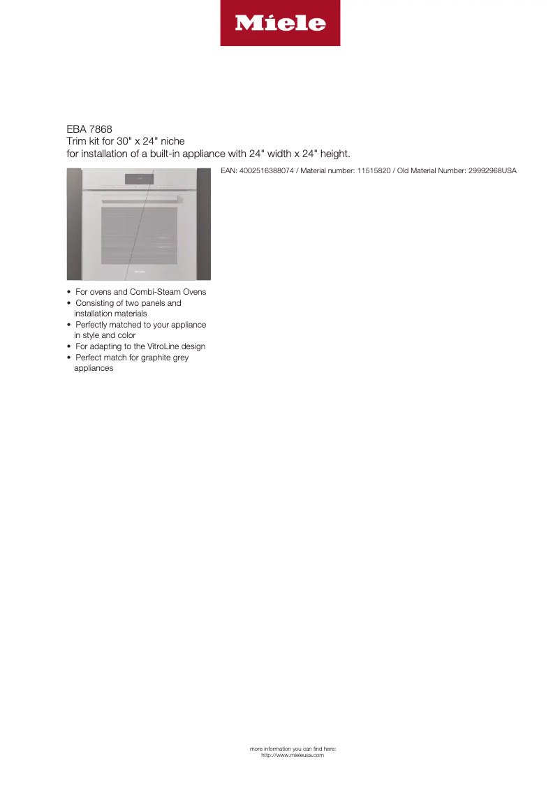 Page n°1 - Fiche technique Miele EBA 7868