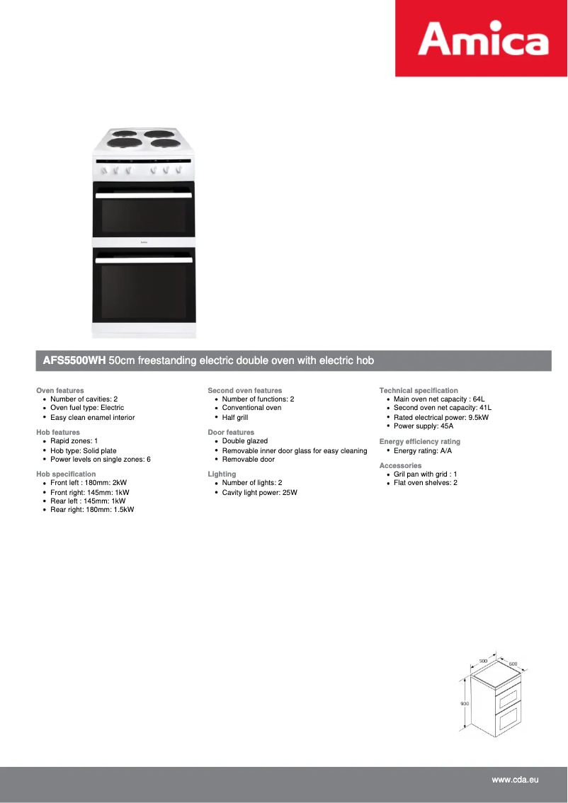 Página 1 del manual Ficha técnica Amica AFS5500WH