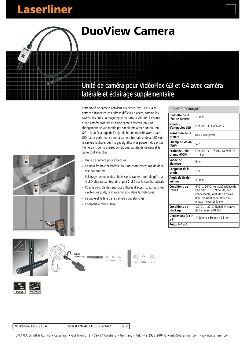 Page 1 of the manual Technical Sheet Laserliner DuoView Camera