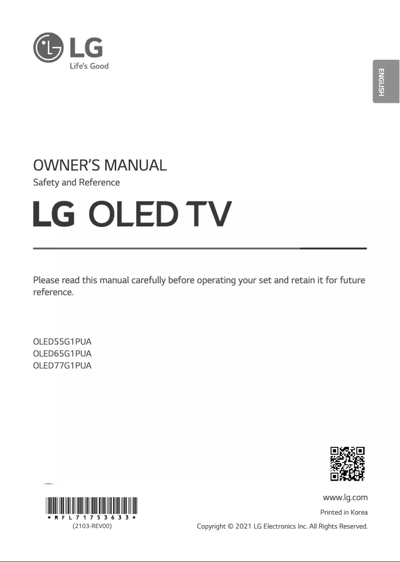 Page 1 of the manual User Manual LG OLED55G1PUA