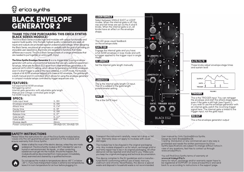 Page 1 de la notice Manuel utilisateur Erica Synths Black EG2