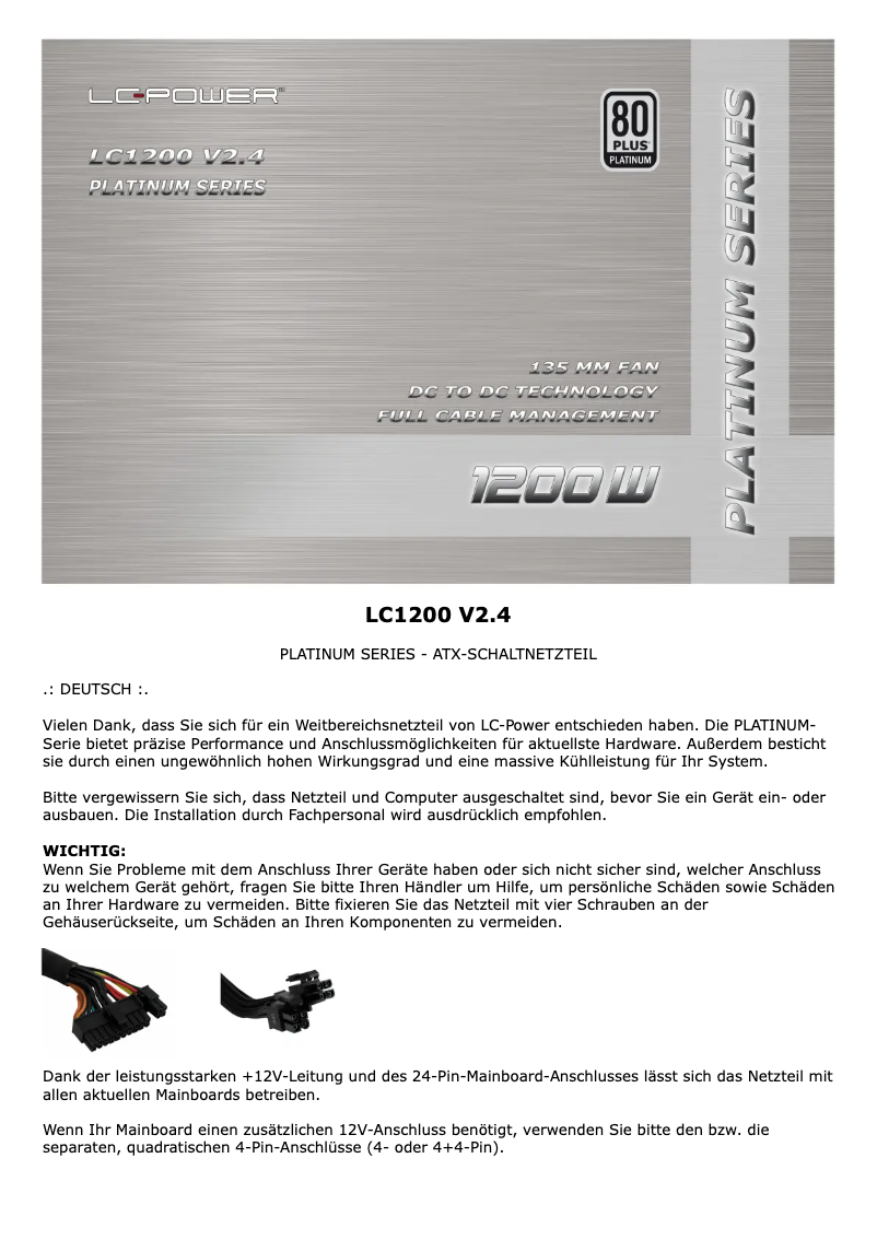 Page 1 de la notice Manuel utilisateur LC-Power LC1200 V2.4