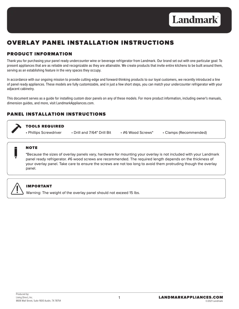 Page 1 de la notice Guide d'installation Landmark L3024UI1MPR-LH