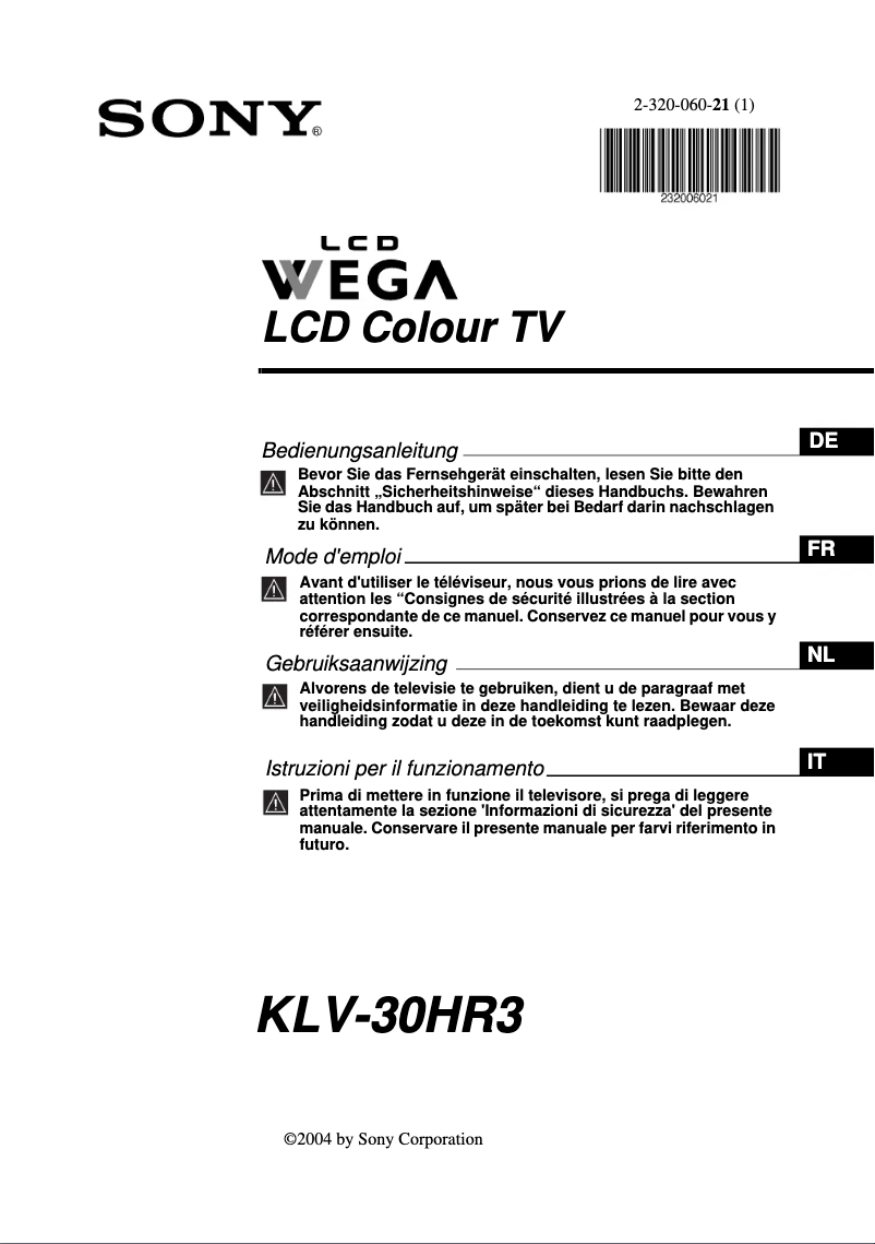 Image de la première page du manuel de l'appareil Wega KLV-30HR3