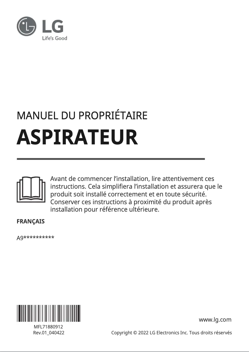 Page 1 de la notice Manuel utilisateur LG CordZero A9K-ULTRA1B