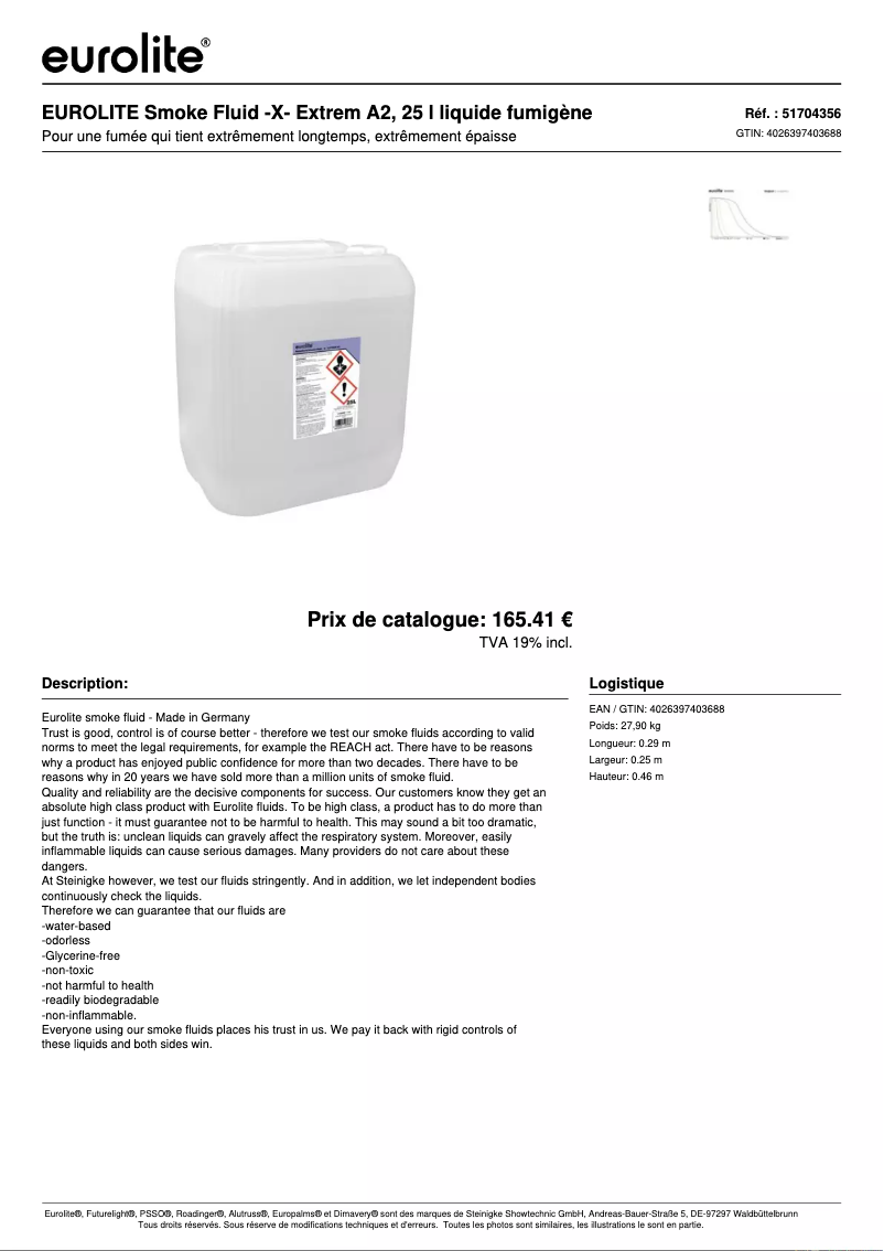 Page 1 de la notice Fiche technique Eurolite A2