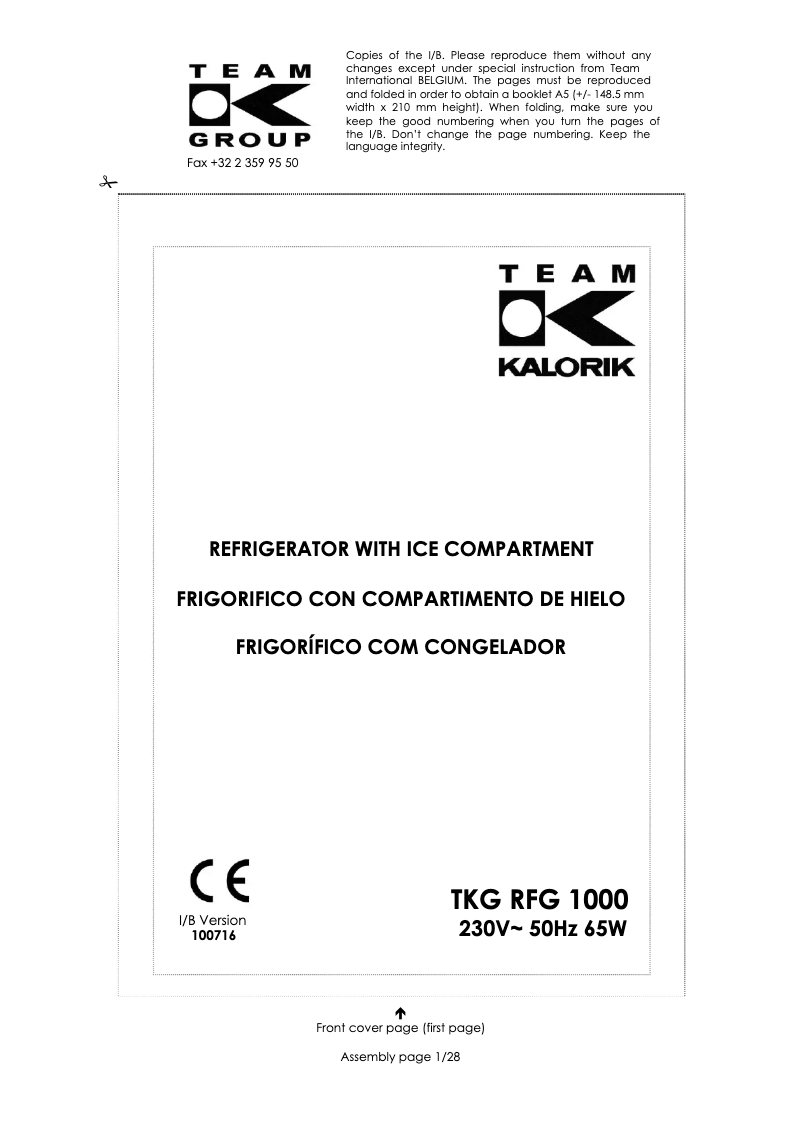 Imagen de la primera página del manual del dispositivo TKG RFG 1000