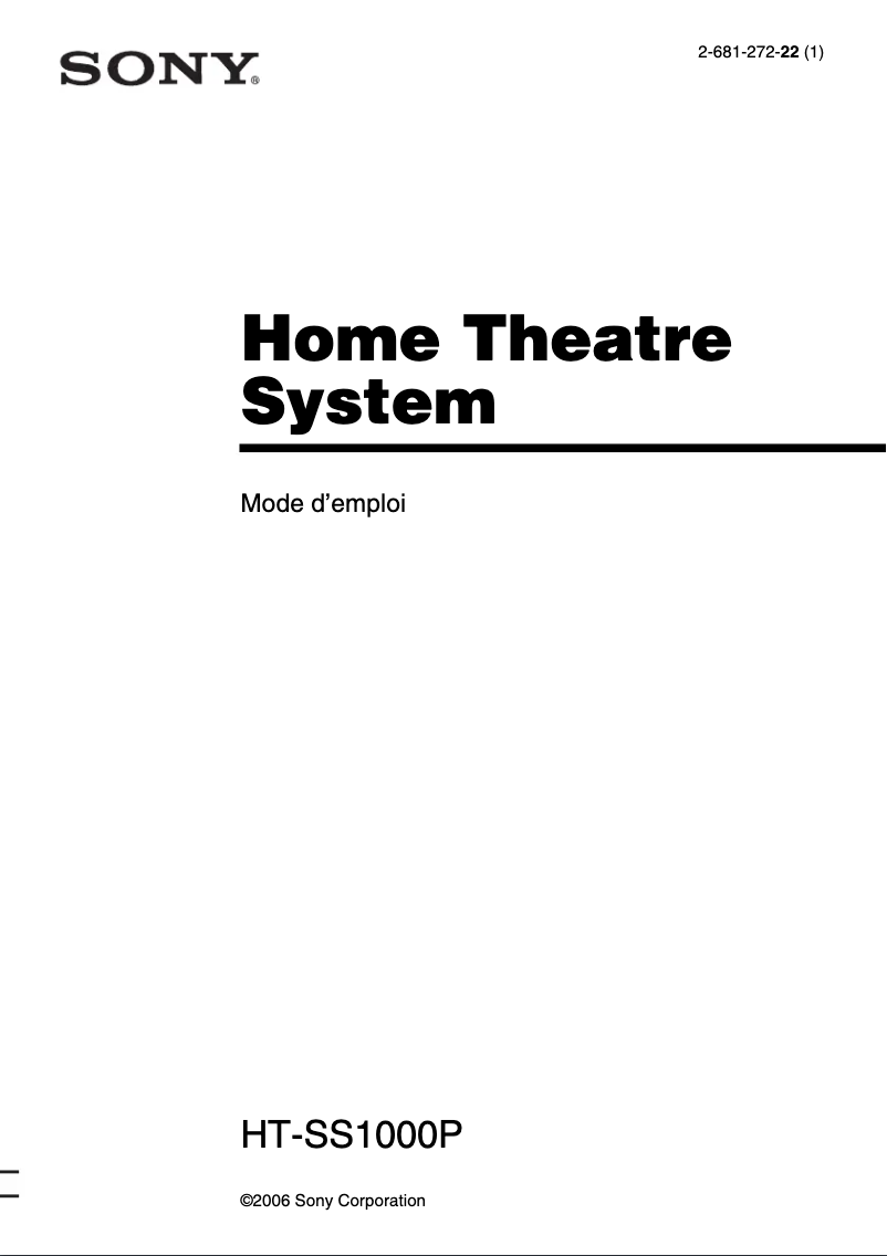 Page 1 de la notice Manuel utilisateur Sony HT-SS1000P