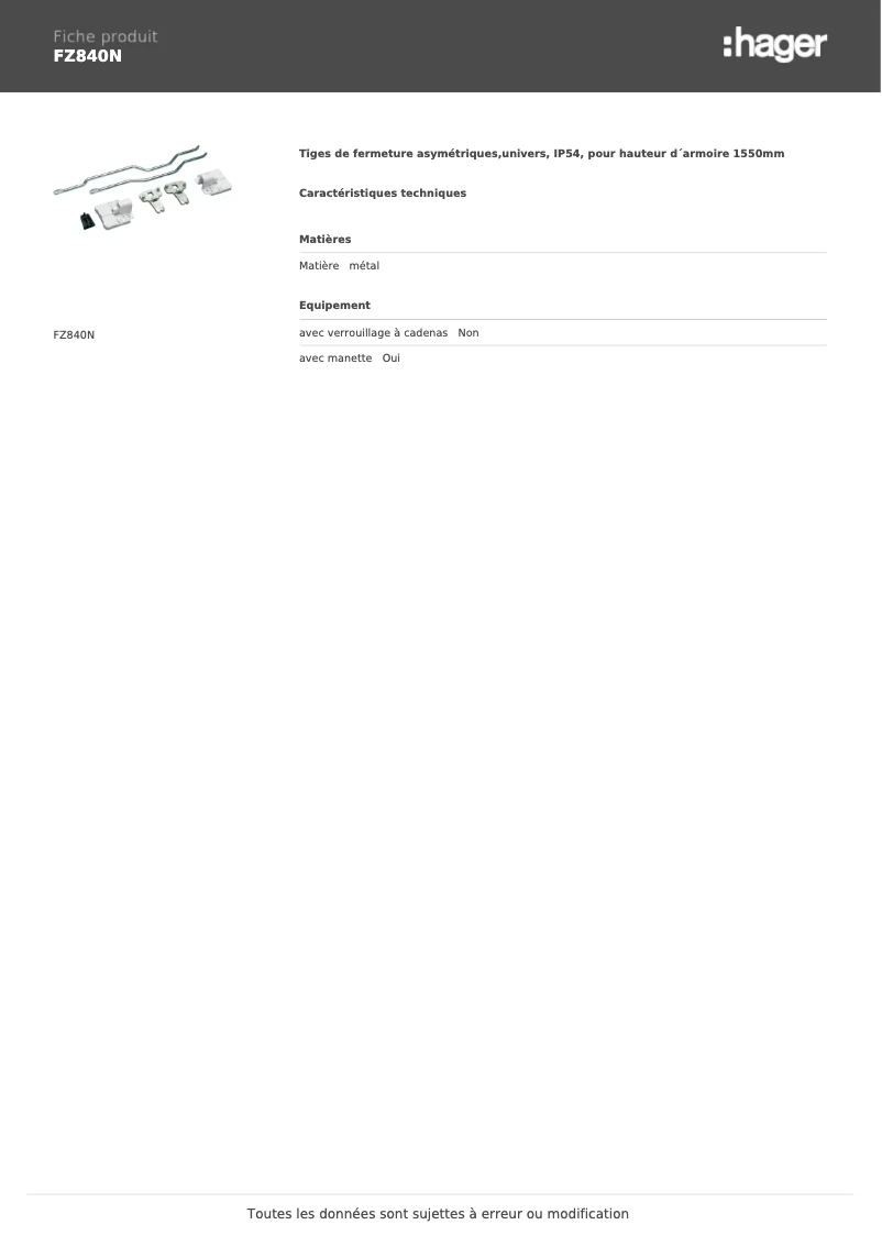 Page 1 de la notice Manuel utilisateur Hager FZ840N