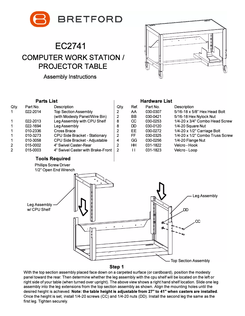 Page 1 de la notice Manuel utilisateur Bretford EC2741-GM