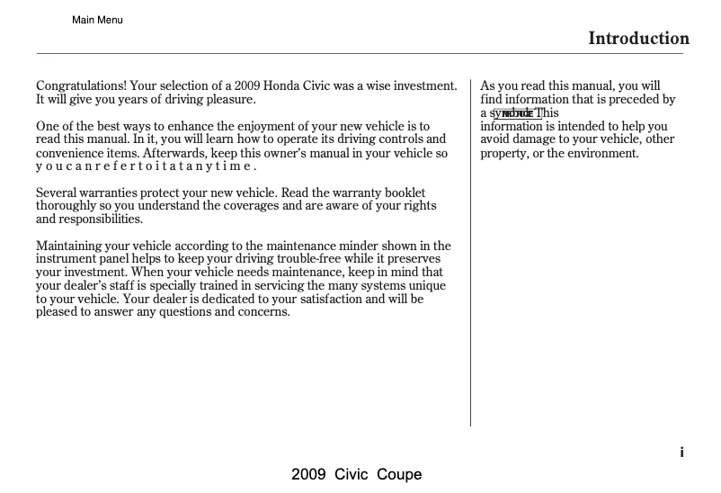 Page 1 de la notice Manuel utilisateur Honda Civic GX (2009)