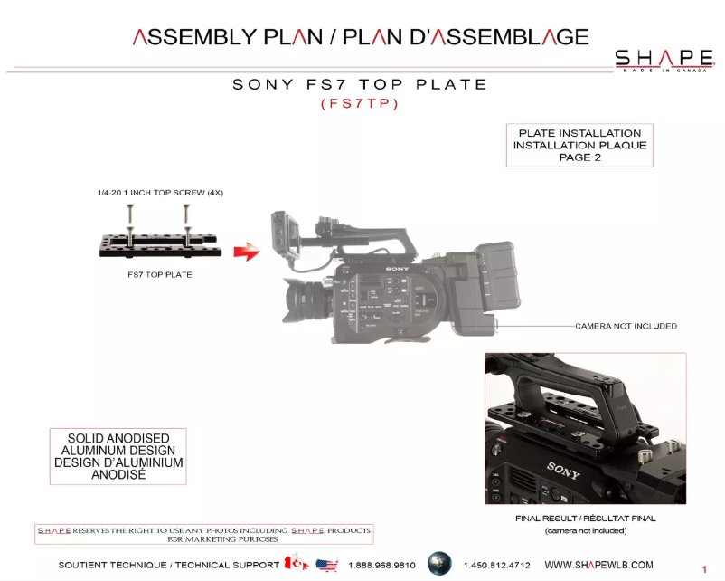 Page 1 de la notice Manuel utilisateur Shape FS7LWBR