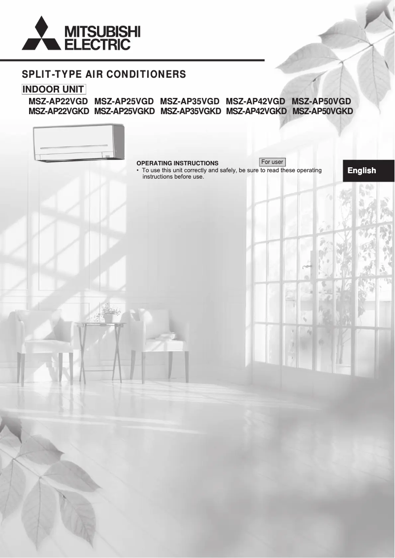Page 1 de la notice Manuel utilisateur Mitsubishi MSZ-AP22-50VGD