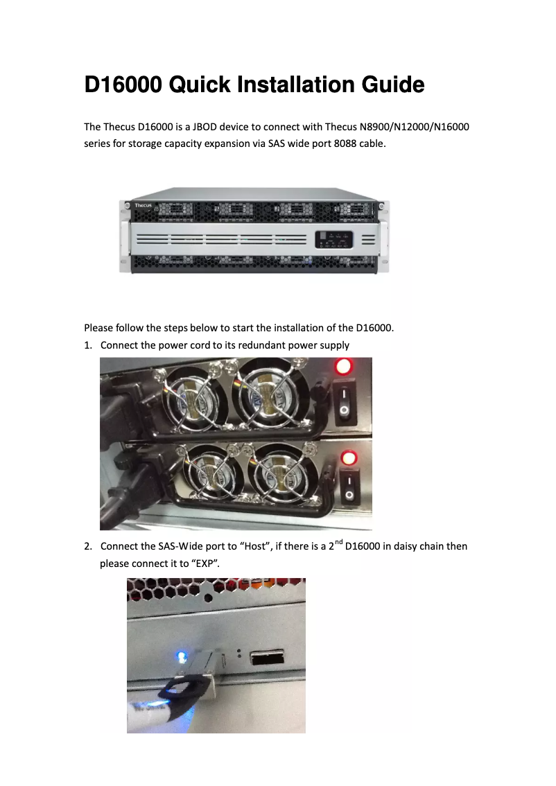 Image de la première page du manuel de l'appareil Thecus D16000