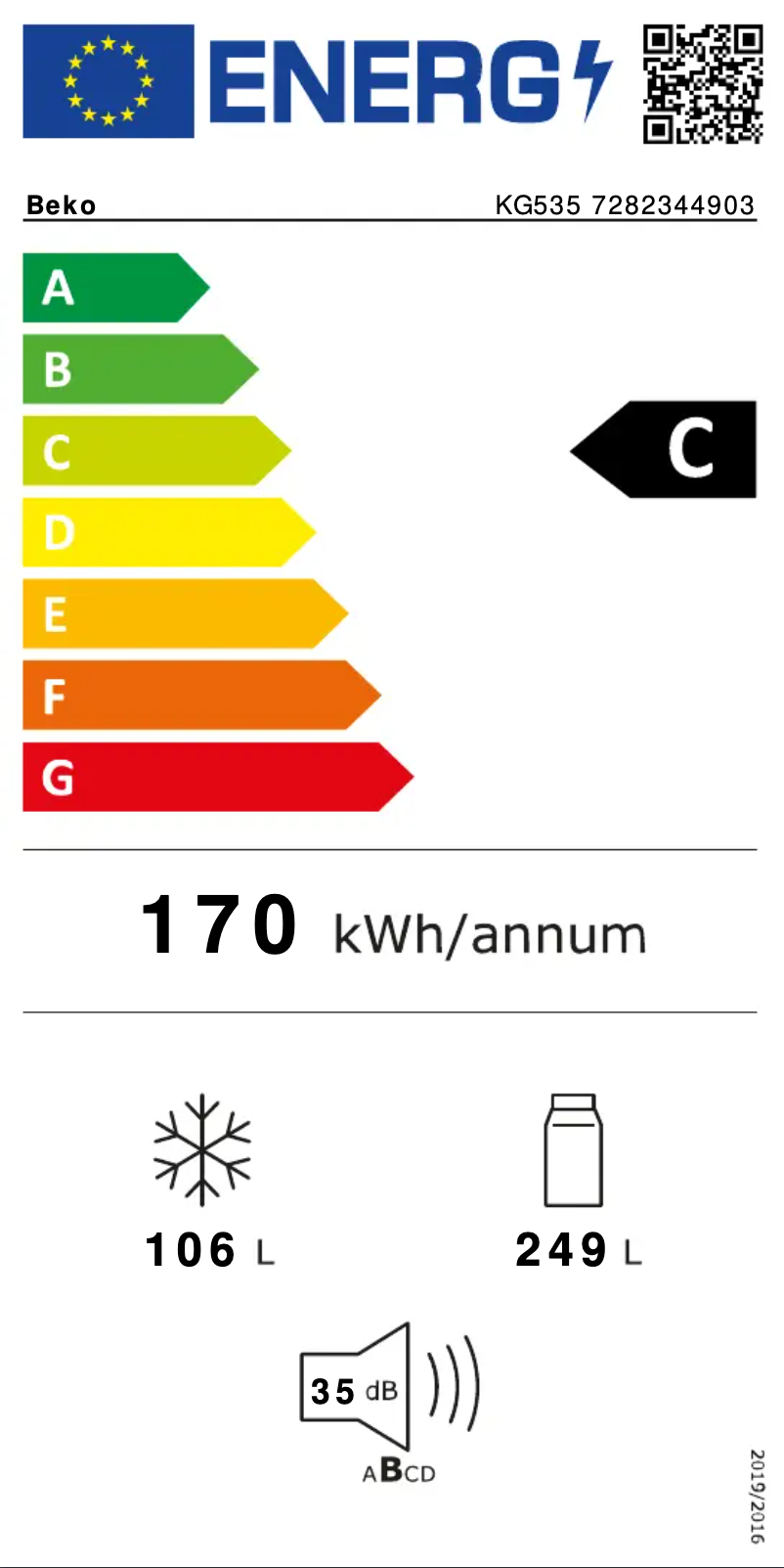 Page 1 de la notice Label énergétique Beko KG535