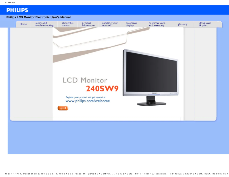 Page 1 de la notice Manuel utilisateur Philips Brilliance 240SW9