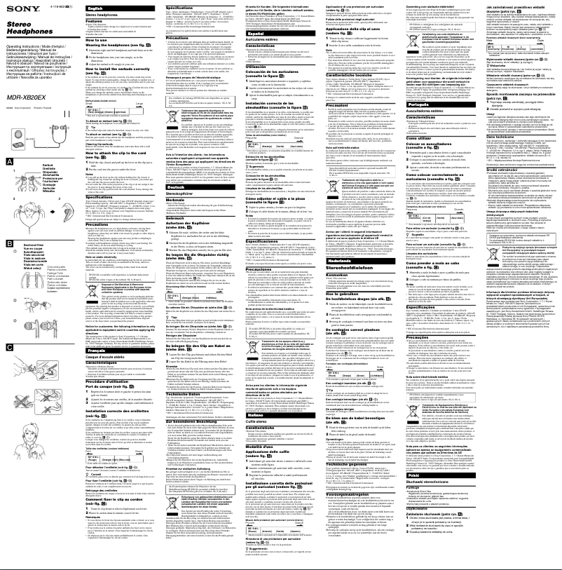 Page 1 de la notice Manuel utilisateur Sony MDR-XB20EX