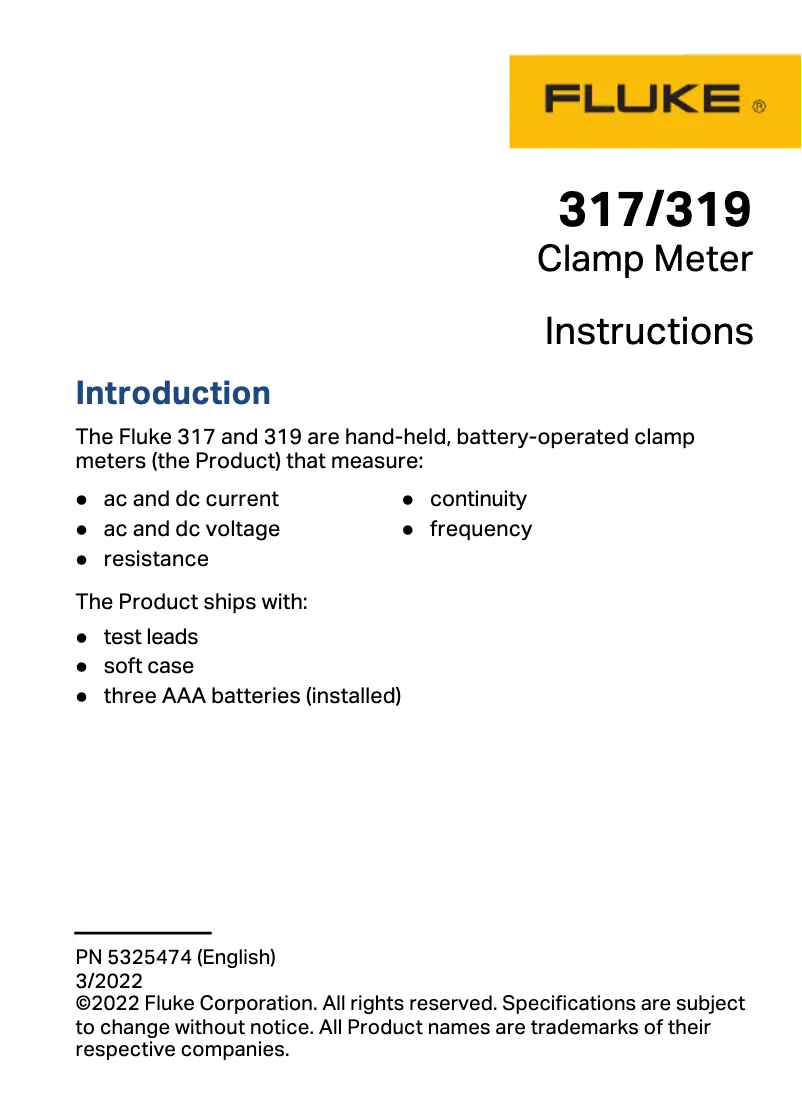 Página 1 del manual Manual de usuario Fluke 319