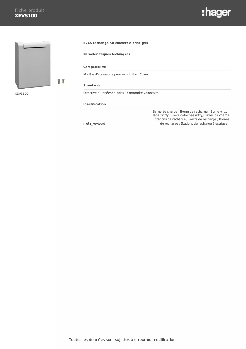 Image de la première page du manuel de l'appareil XEVS100